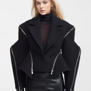 TWOTWINSTYLE Temperament Patchwork Zipper Casual Jackets For Women V Neck Long Sleeve Spliced ButtonSolid Coat Female Fashion