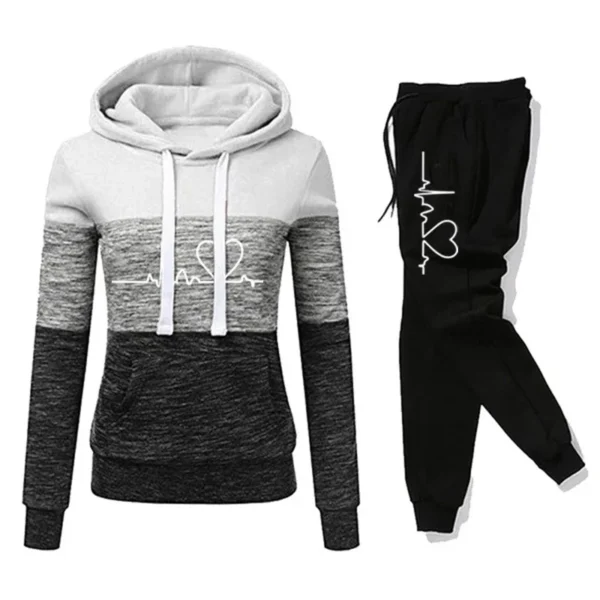 Women Tracksuit Printing Hooded Sweatshirt Sweatpant Color Block Versatile Casual Jogging Pullovers Sport Trousers Outfits S-3XL - Image 2
