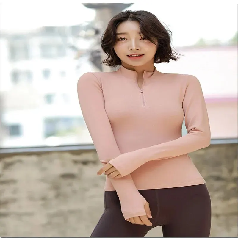 Spring and Summer Women Half Zipper Casual Fitness Wear Long Sleeve Blazer Running Speed Dry Yoga Wear Women - Image 4