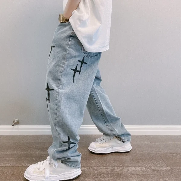 Prints Jeans Men 2023 New Streetwear Baggy Wide Leg Jeans Korean Fashion Drapes Straight Casual Loose Denim Cargo Pants