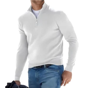 New Men's Long Sleeve Pullover Solid Color Half Zipper Sweaters V-neck Knitted Sweater Men Oversized Breathable Streetwear
