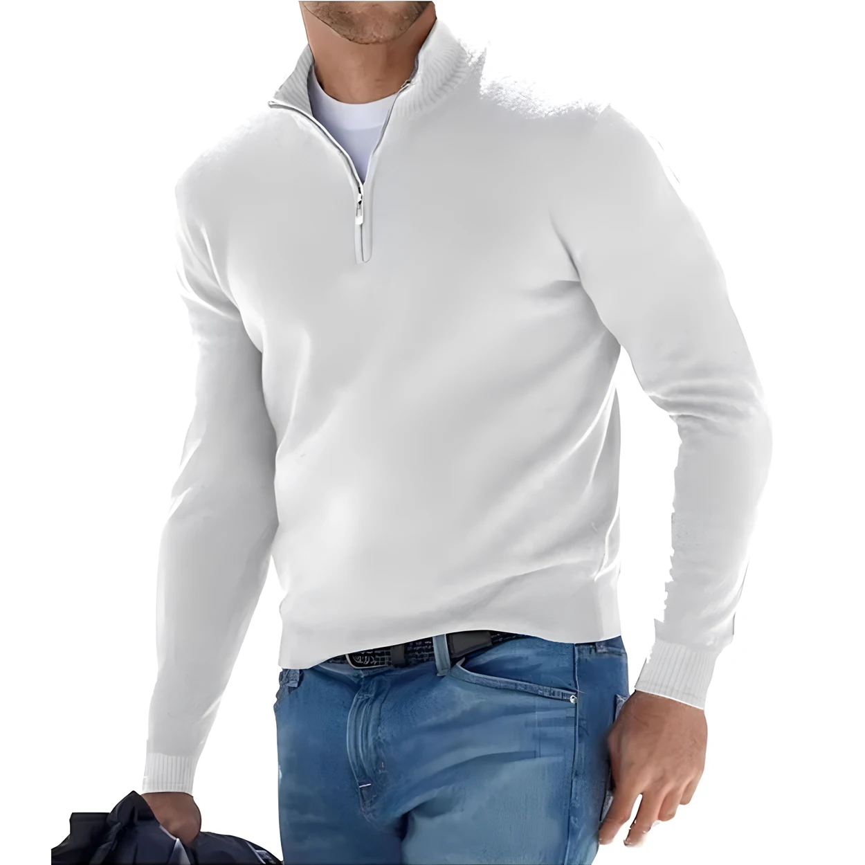 New Men's Long Sleeve Pullover Solid Color Half Zipper Sweaters V-neck Knitted Sweater Men Oversized Breathable Streetwear - Image 4
