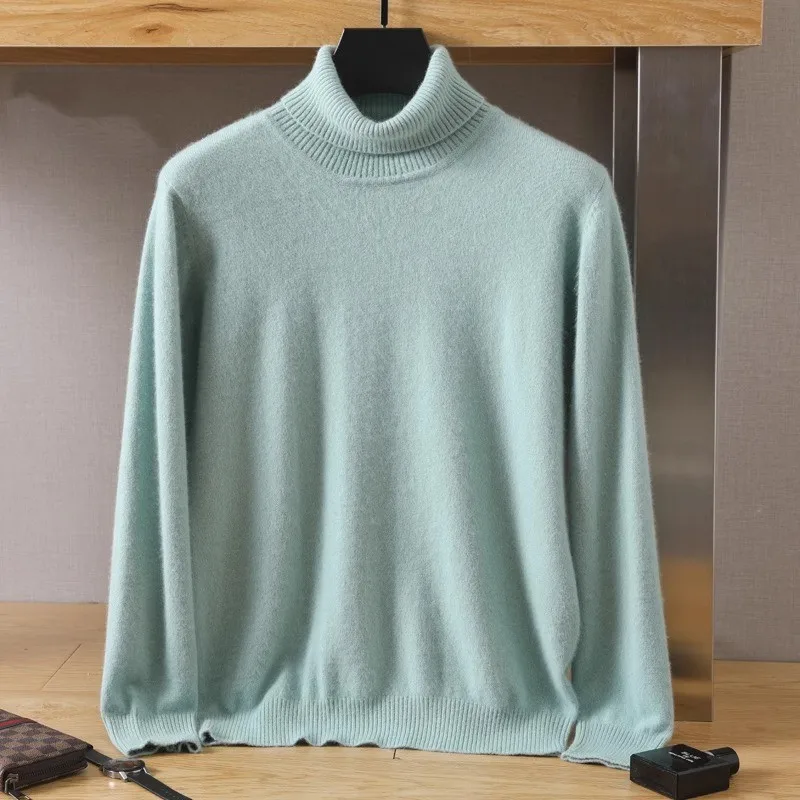 Men's 100% pure Mink velvet Cashmere Sweater High Lapels Pullovers Knitted Winter New Tops Long Sleeve High-End Jumpers - Image 5