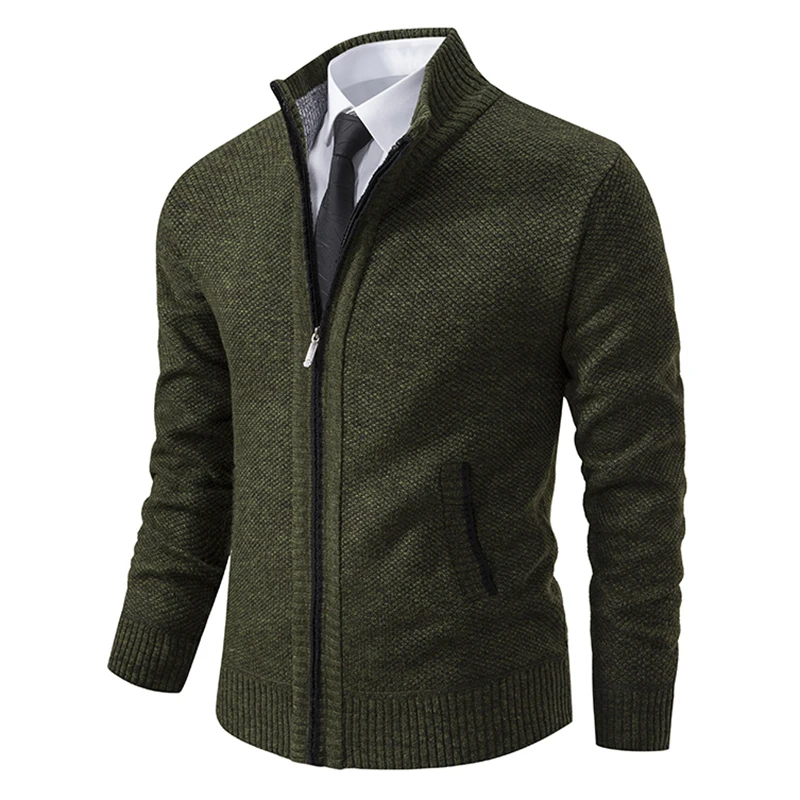 Autumn And Winter New Jersey Men's Casual Sports Coat Solid Color Stand Collar Wweater Grab Fleece Warm Zipper Cardigan - Image 4