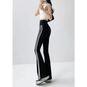 Women Stripe Flared Shark Pants Thin Style Yoga Leggings High Waist Hip Liftting Workout Running Fashion Skinny Sports Leggings