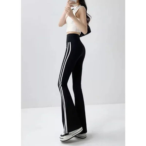 Women Stripe Flared Shark Pants Thin Style Yoga Leggings High Waist Hip Liftting Workout Running Fashion Skinny Sports Leggings