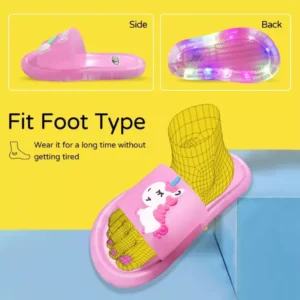 Children‘s Boys Girls Slippers Cartoon Unicorn Animals Prints Shoes Lighted Fashion Cute Shoes Bathroom Kids Toddler Slippers