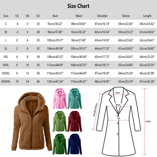Over Size Women'S Fashion Solid Color Sweatshirt Loose Hooded Plush Zip Up Jacket Top New Fashion Simple Versatile Women 2024 - Image 6