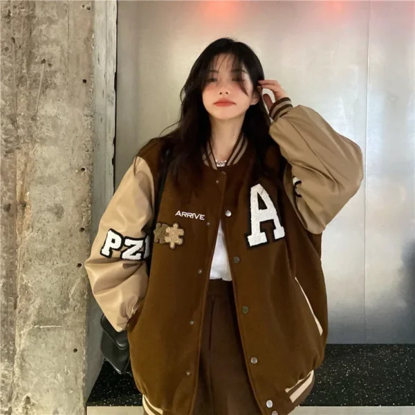 Cross-border Women's Autumn/winter New Style Loose Fit Vintage Unique Sweatshirt Jacket For Couples Baseball Uniform Wholesale