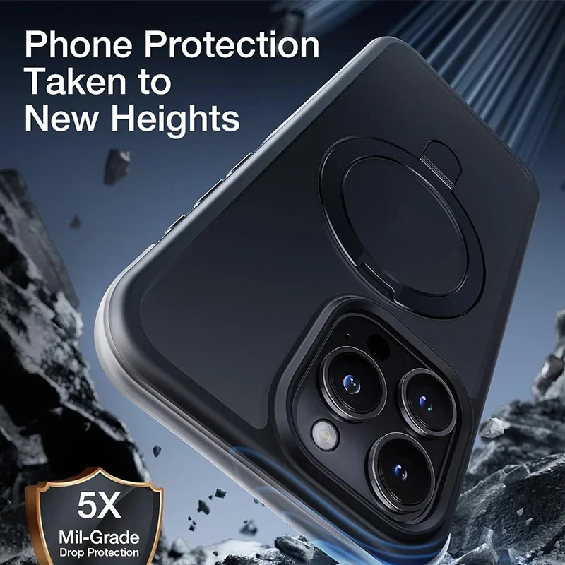 Matte Magnetic Mobile Phone Case with Ring Stand for iPhone 16 15 14 Pro Max Case Plus 13 11 12 Mobile Cases Translucent Cover - Image 4