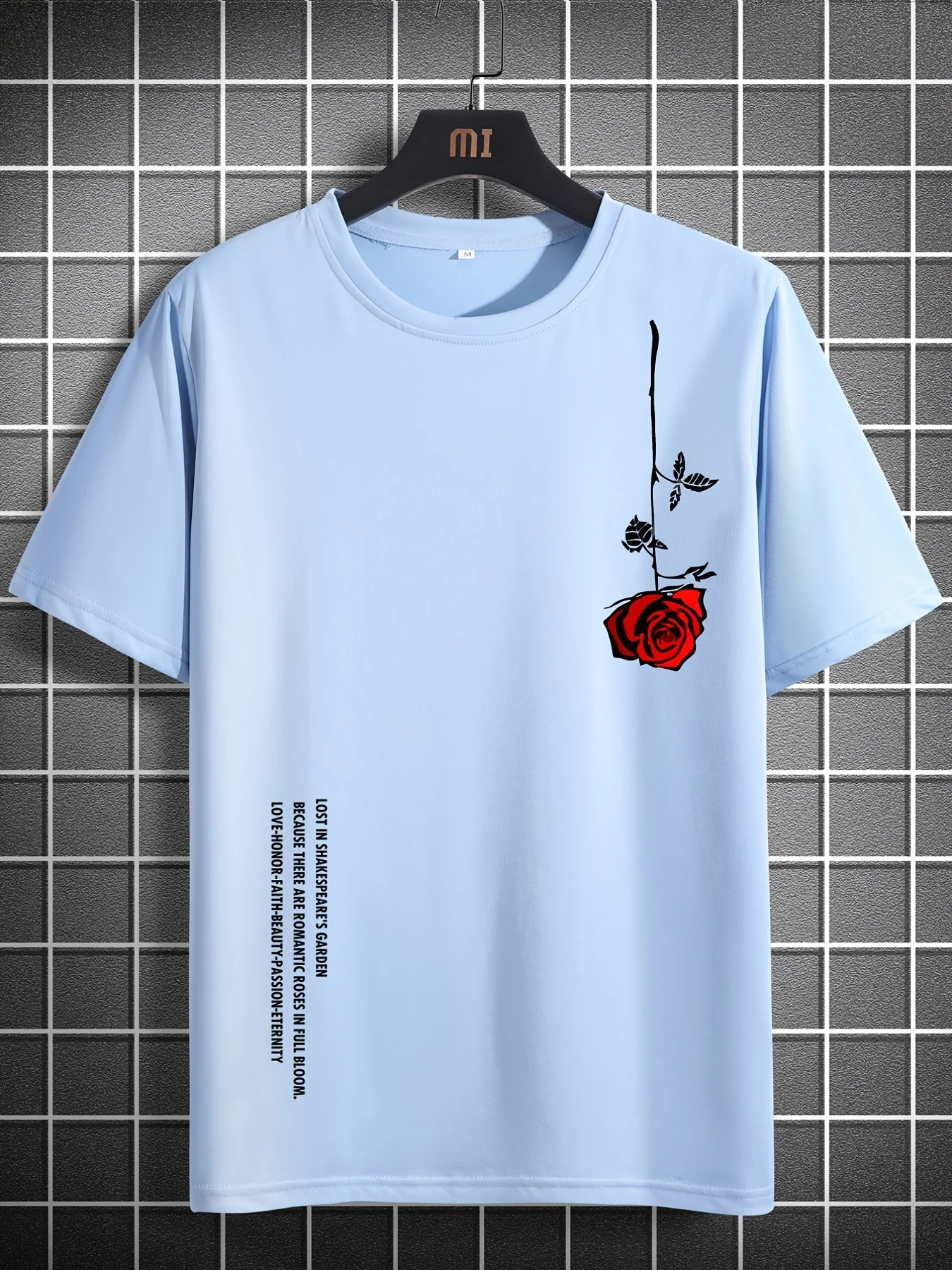 Men's Summer Loose Size 100% Cotton Rose Print Casual Slim Fit Round Neck Short Sleeve T-shirt Top - Image 5