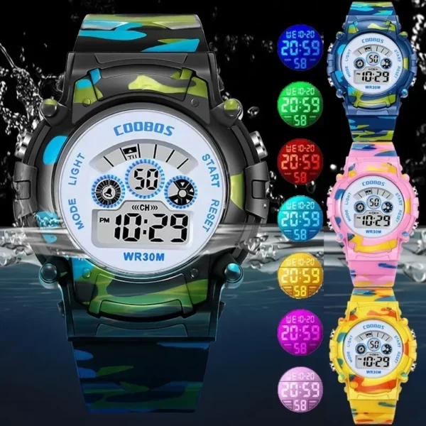 Military Kids Digital Watches Student Children's Watch Waterproof Luminous Led Alarm Boys Sports Camouflage Green Girls Clock - Image 2