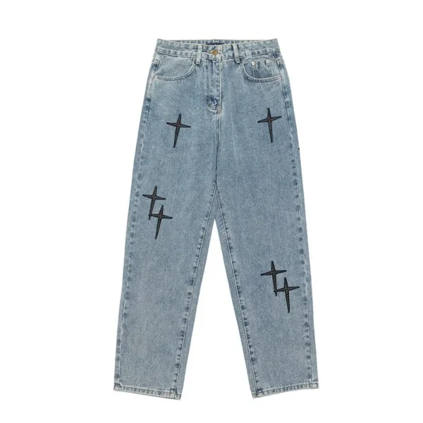 Prints Jeans Men 2023 New Streetwear Baggy Wide Leg Jeans Korean Fashion Drapes Straight Casual Loose Denim Cargo Pants