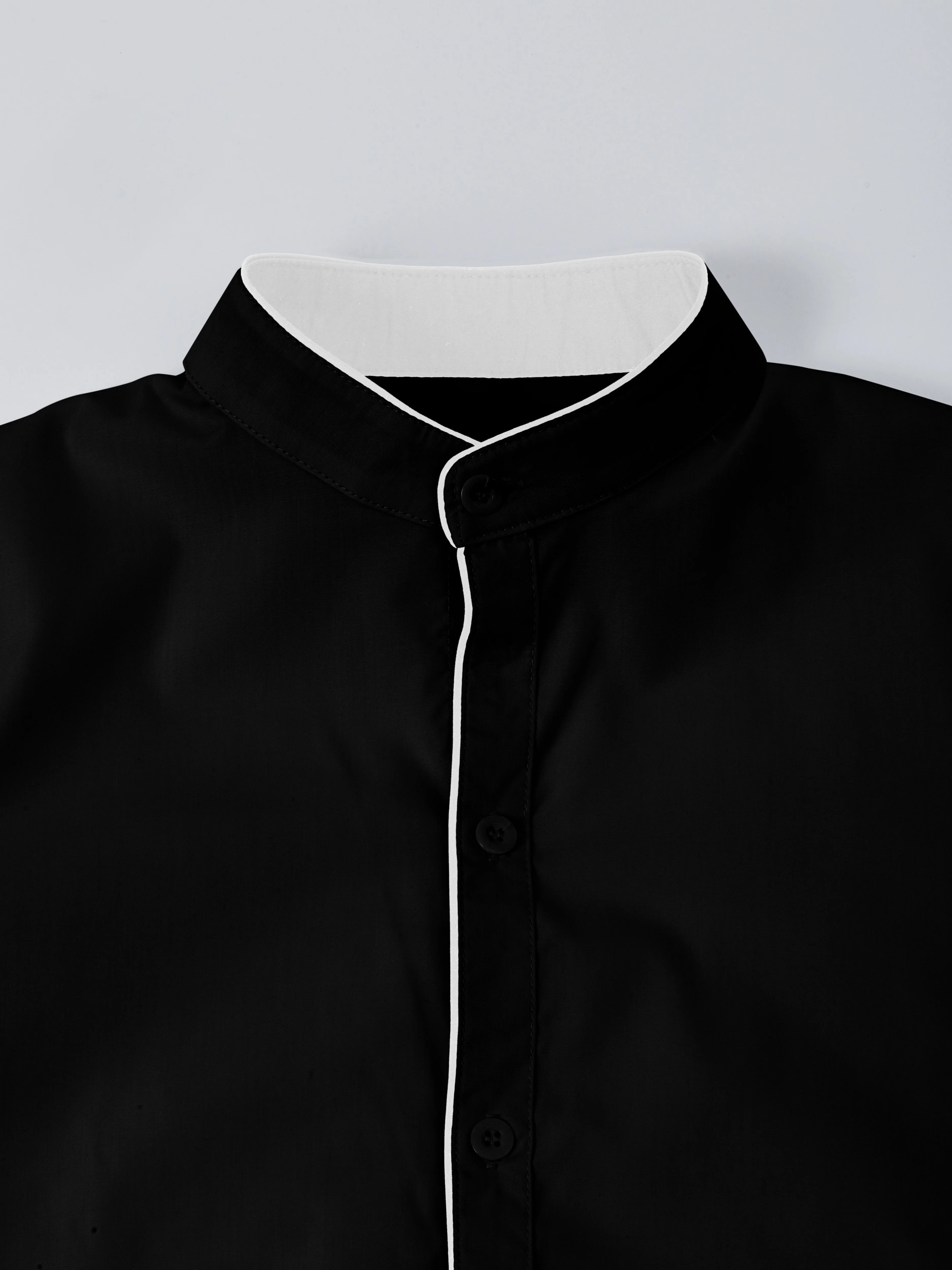 Spring and autumn men's long-sleeved solid color shirt, stand-up collar comfortable button-down fashionable slim shirt - Image 3