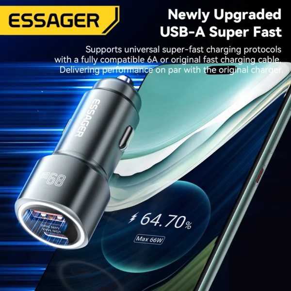 Essager USB Car Charger 89W QC4.0 Fast Charging USB Type C Car Phone Charger For iPhone 15pro Oppo Huawei P60 Pro Car Charger - Image 2