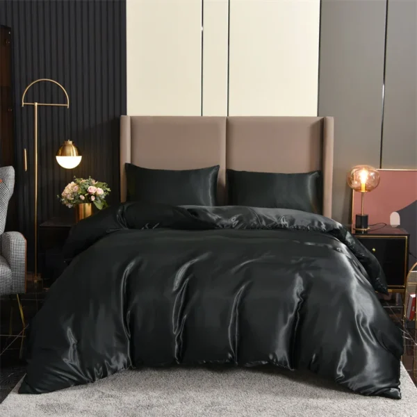 3pcs Satin Duvet Cover Set Bedding Sets Queen Black Series Luxury Rich Silk Silky Soft Solid Sexy Honeymoon Wrinkle Free