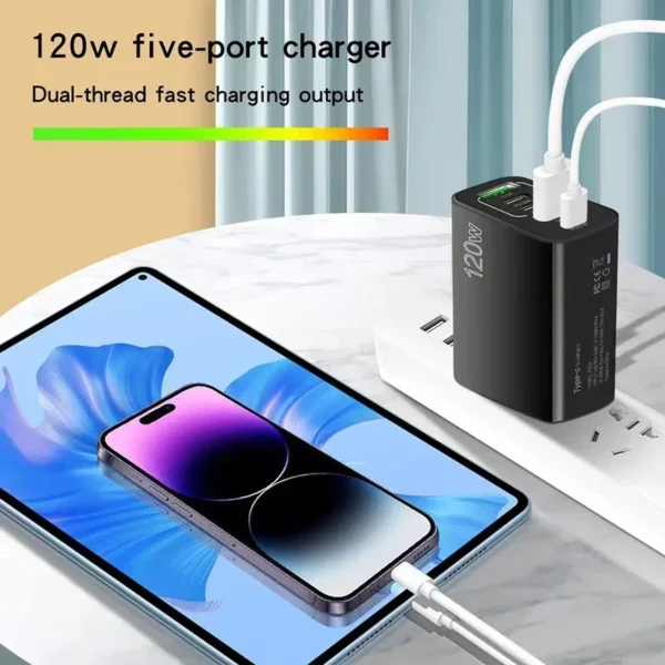 Xiaomi 120W Fast Charging Multi 5 Ports USB C PD Interface Charger Quick Charge Phone Charger Adapter For iPhone Xiaomi Samsung - Image 2