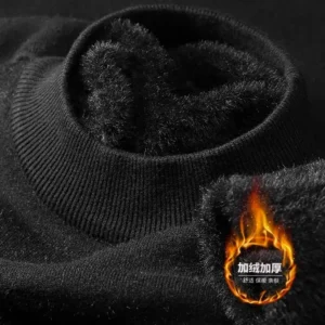 Plush Men's Knitted Sweater Turtleneck with Velvet Padded Warm Solid Pullovers Autumn Winter Thick Bottom Casual O-Neck Sweater