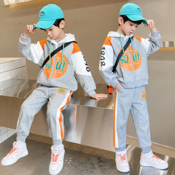 Autumn Children Boy Clothes Set Kid Letter Printed Zip Baseball Jacket Coat and Pants 2pcs Suit Teenage Long Sleeve Tracksuits - Image 2