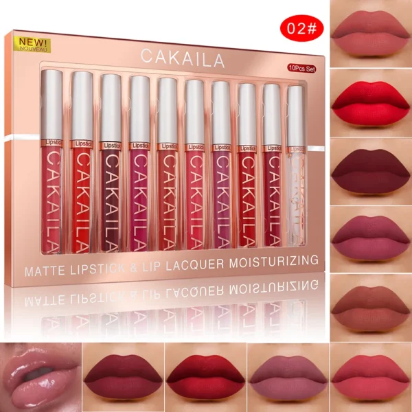 CAKAILA 10pcs/set Nude Lip Gloss Matte Velvet Lipstick Waterproof Long-lasting Liquid Lipstick Women Moist Lip Tint - Image 4