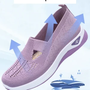 Women's Solid Color Breathable Sneakers, Soft Sole Lightweight Slip On Walking Shoes, Low-top Knitted Casual Shoes