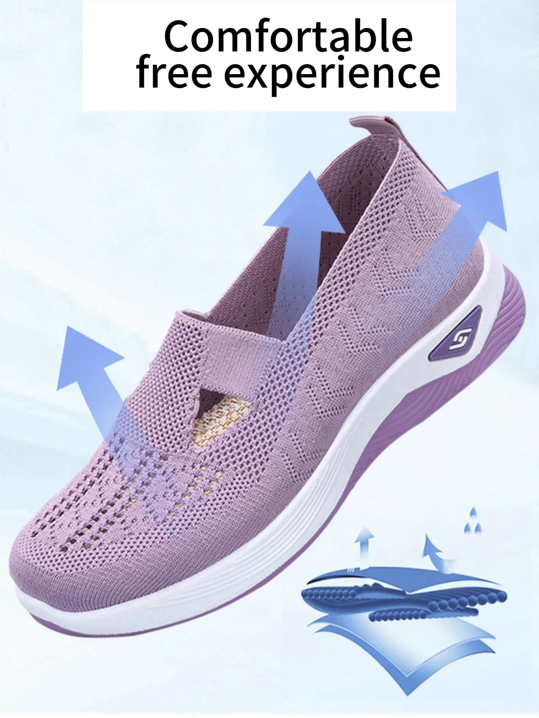 Women's Solid Color Breathable Sneakers, Soft Sole Lightweight Slip On Walking Shoes, Low-top Knitted Casual Shoes - Image 2