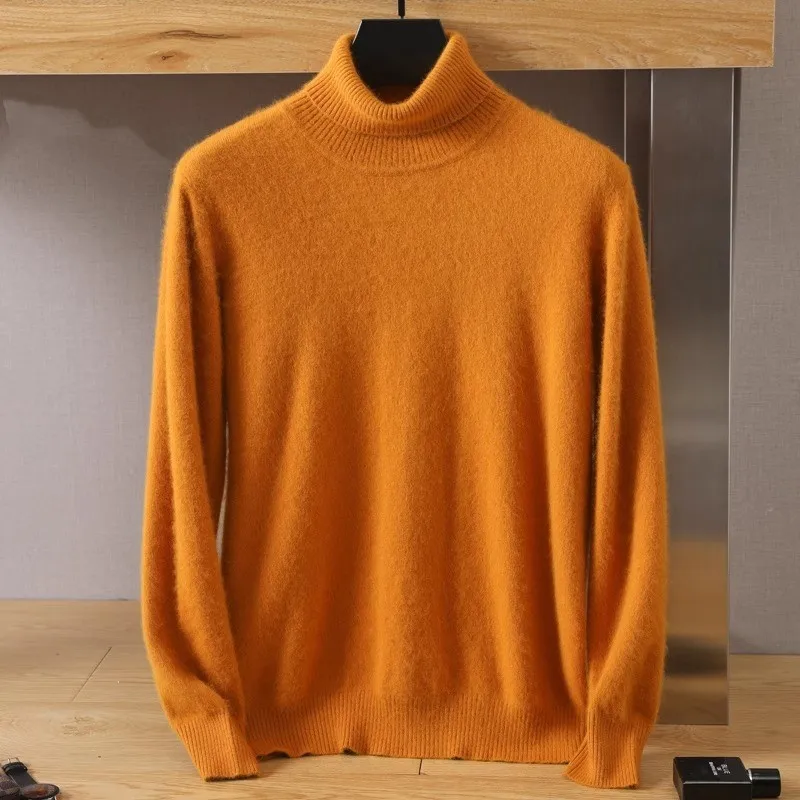 Men's 100% pure Mink velvet Cashmere Sweater High Lapels Pullovers Knitted Winter New Tops Long Sleeve High-End Jumpers - Image 4