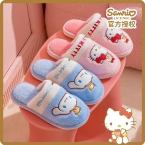 Sanrio Winter Cute Cartoon Non-slip Children's Plush Slippers Soft Sole Flip Flops Kids Girls Boys Indoor Warm Home Cotton Shoes