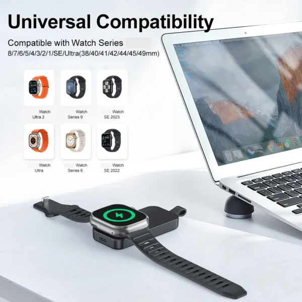Magnetic Wireless Chargers With 1000 mAh Power Bank Portable Wireless Charging Station For iWatch 9/8/Ultra/Ultra 2/SE - Image 3