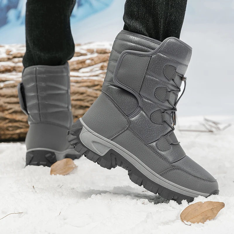 New Warm Men Plush Snow Boots High Top Winter Men's Boots Waterproof Winter Motorcycle Boots Outdoor Anti-Slip Men Hiking Boots - Image 6