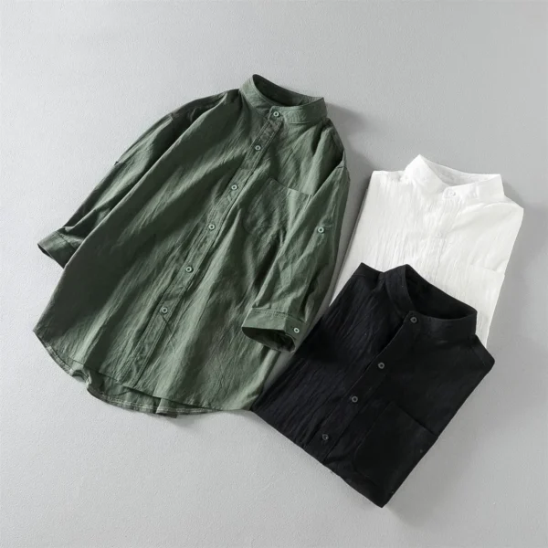 Spring and Summer Stand Collar Five-point Mid-sleeve Fashionable Men's Short-sleeved Shirt Seven-point Sleeve Large Size Men's - Image 4