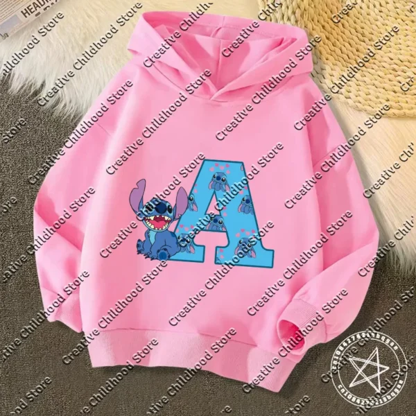 Kawaii Children Hoodies Stitch Letter ABCD Fashion Pullover Sweatshirt Anime Manga Cartoons Girls Boy Kids Casual Clothes Tops - Image 2