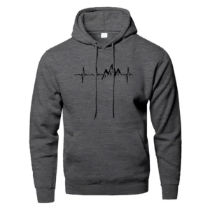 Mountain Heartbeat Hoodies for Man Sweatshirt Autumn Long Sleeve Hooded Sweatshirt Hoodie Black Gray Sportswear