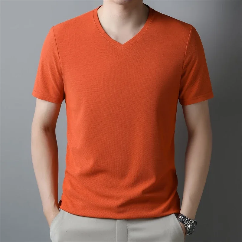 2024 Men's New Waffle V Neck Short Sleeved T-shirt Summer Comfortable Top - Image 5