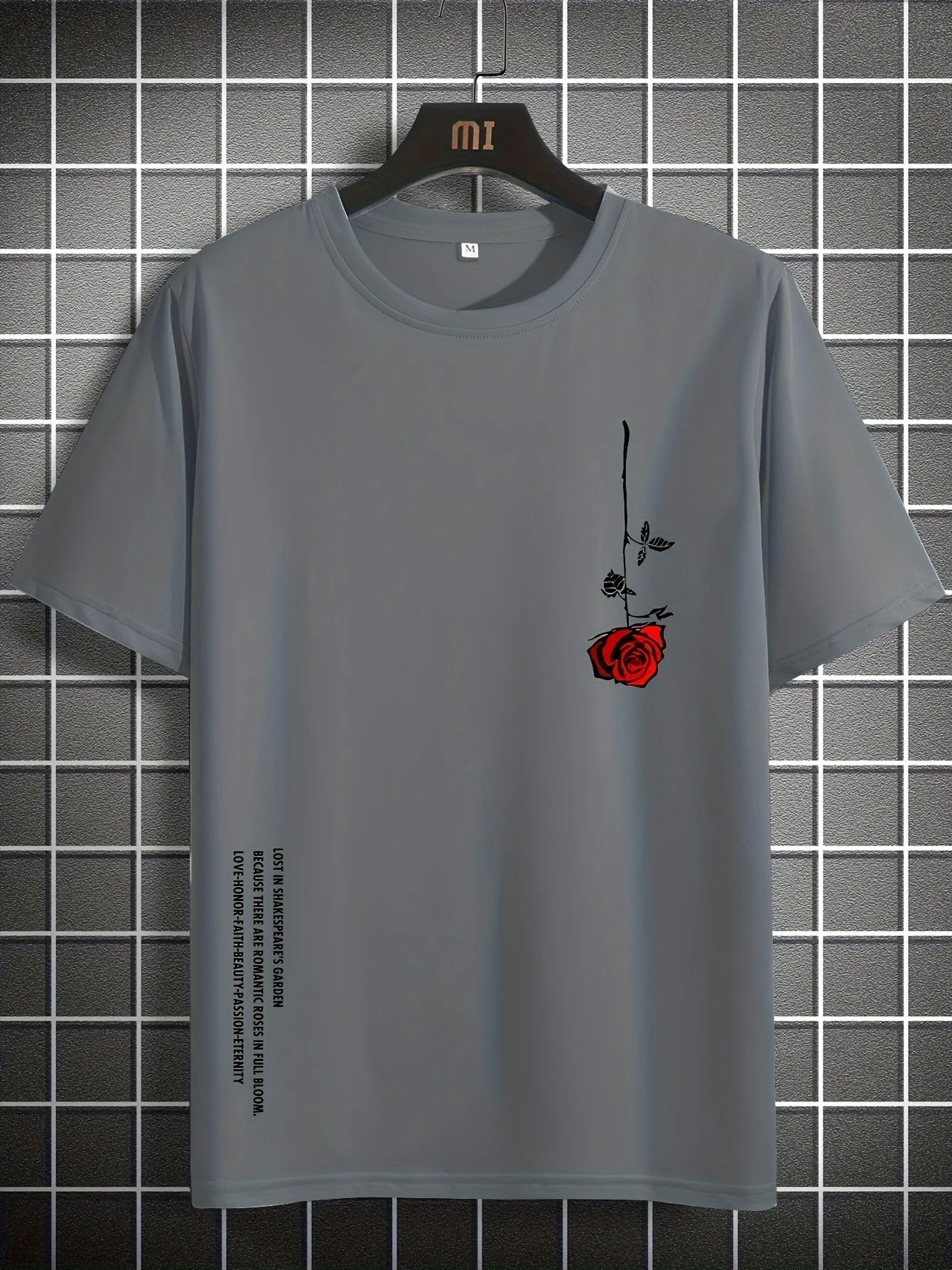 Men's Summer Loose Size 100% Cotton Rose Print Casual Slim Fit Round Neck Short Sleeve T-shirt Top - Image 2