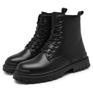 Leather England Black Men's Biker Boot Fashion YoungWaterproof Trendy Boots Man Autumn Winter High Top ClassicBasic Shoe