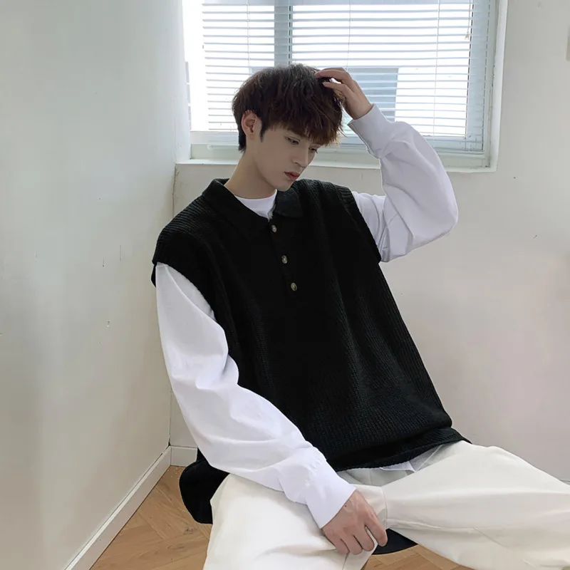 Winter Lapel Sweater Vest Men Warm Fashion Casual Knitted Pullover Men Korean Loose Sleeveless Sweater Mens Jumper Clothes - Image 6