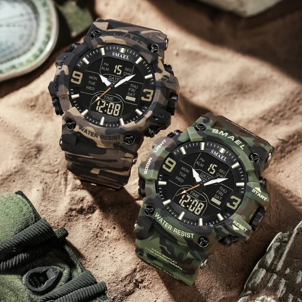 Military Watches Men Sport Watch Waterproof Alarm Clock Dual Time Wristwatches Digital 8049B Army Watches Military