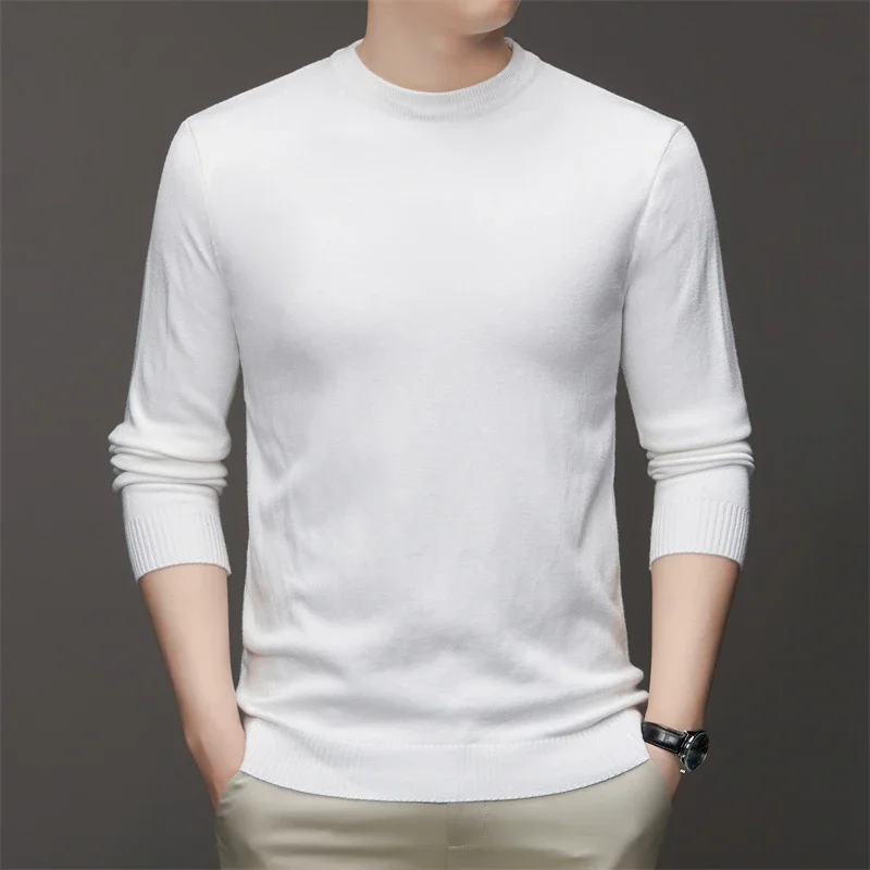 7 Colour Men's Round Neck Long Sleeved Solid Color Sweater Soft Warm and Comfortable Top with a Base - Image 4