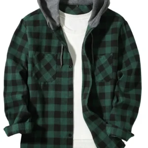 New four seasons plaid hooded shirt European and American size double bag cover hooded shirt men's trend slim-fit hooded shirt