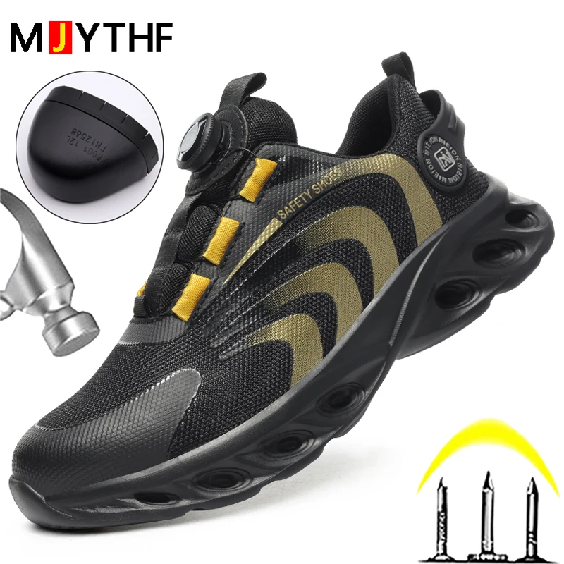 Rotary Buckle Work Sneakers Protective Shoes Lightweight Safety Shoes Puncture-Proof Anti-smash Steel Toe Shoes Work Boots Men