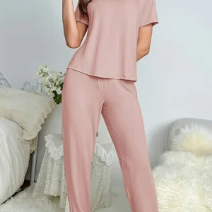 Women's new style pajamas short sleeve trousers elegant casual two-piece solid color home wear