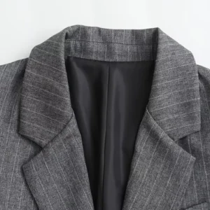 Willshela Women Fashion With Pockets Striped Single Breasted Blazer Vintage Notched Neck Long Sleeves Female Chic Lady Outfits