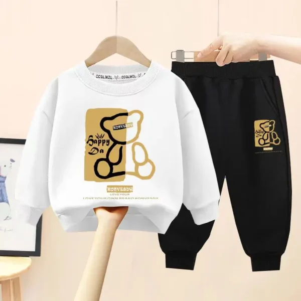 Autumn Baby Girls Clothes Set Kid Boy Cartoon Bear Printed Sweatshirt Pullover And Pants 2pcs Suit Children Top Bottom Tracksuit - Image 2