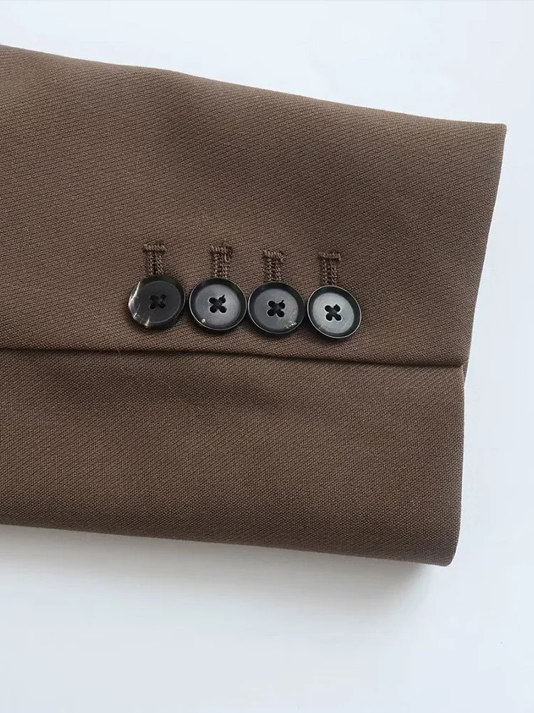 Willshela Women Fashion With Pockets Brown Single Button Blazer Vintage Notched Neck Long Sleeves Female Chic Lady Outfits - Image 6