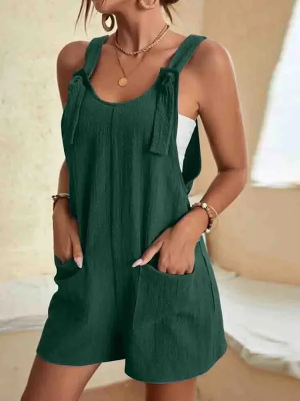 Women's Casual Summer Short Rompers Overalls 2024 Loose Sleeveless Tie Knot Strap Jumpsuits with Pockets - Image 5