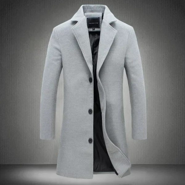 2024 Spring Autumn New Long Cotton Coat New Wool Blend Pure Color Casual Business Fashion Men's Clothing Slim Windbreaker Jacket - Image 5