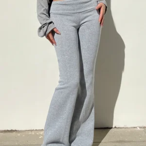 Gray Slim Low Waist Casual Sweatpants For Women Black Solid Simple Basic Flared Pants Sports Jogging Trousers