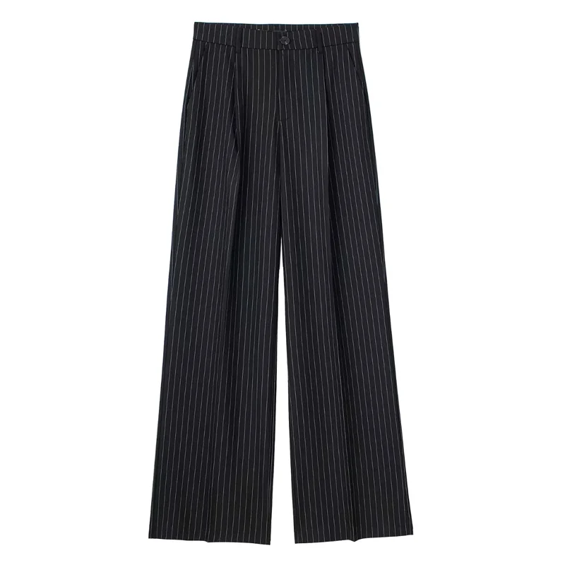 TRAF Women's Formal Pants Office Wear Women Striped Grey Black Pants Woman High Waist Baggy Suit Pants Casual Wide Leg Trousers - Image 4