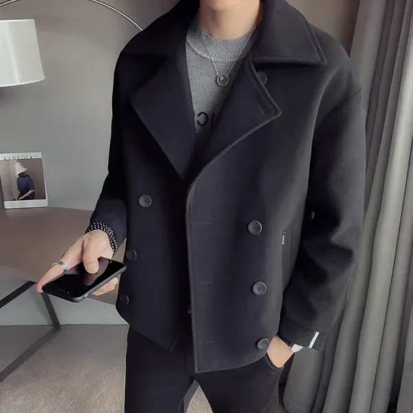 Autumn/winter Men's Cropped Woolen Jacket Sensible Design Korean Trendy British Style Casual Loose Fit Trench Coat